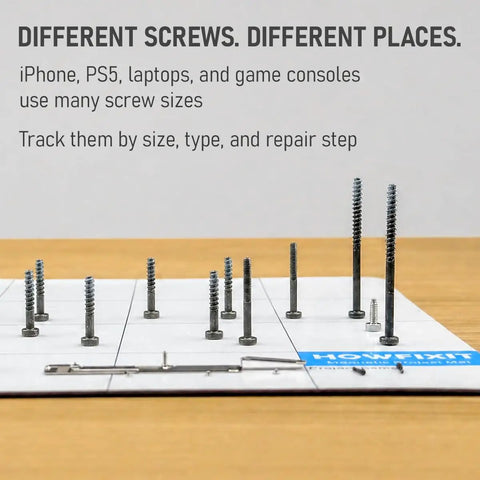Magnetic Project Mat And Screw Organizer Pad For Electronics Repair Pro Grade Small Parts Holder with screws displayed.