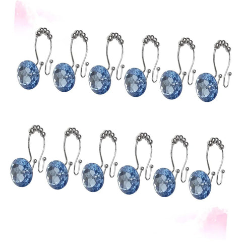 Blue Shower Curtain Hooks 12 Pack Double Ring Glide Rings For Curtains And Liners, Stainless Steel, Stain Resistant, Rustproof