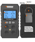 Front and back view of 4 Gas Portable Monitor With Rechargeable Battery and LCD Display Detects H2S O2 CO and LEL Four Gas Detector with 120dB Alarm.
