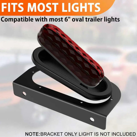 4 Pack 6 Inch Oval Tail Light Mounting Brackets, L Shaped, Powder Coated Steel 3mm shown with trailer light compatibility
