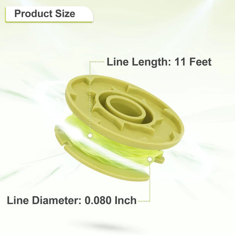 Three Pack Replacement Spools For Ryobi Weed Wacker String Compatible With Ryobi 18V 24V And 40V Cordless Trimmers Refill Parts AC80RL3 showing 11-foot line length and 0.080-inch diameter spool.
