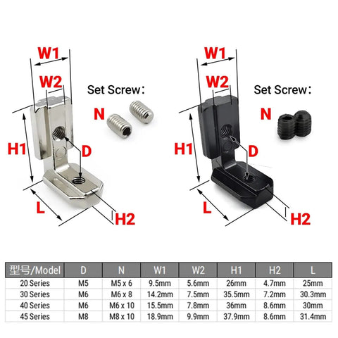 Heavy Duty L Shape Corner Brace Brackets With Matching Screws For Quick Furniture Repair Built Tough Internal Angle Connectors dimensions detailed.