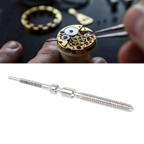 Lightweight Metal Watch Stem For 4130 Movement - Easy Install Rod For DIY Mechanical Watch Repair shown with watch mechanism