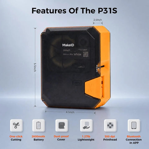 Job Site Tough Portable Industrial Label Printer With 1 Inch Print Head And Bluetooth Prints On Wire Cable And Heat Shrink Tubing Garage Ready features and dimensions.