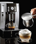 Barista-Grade Automatic Espresso Machine With 15 Bar Pressure, Built-In Grinder, 13 Settings And Milk Frother in use