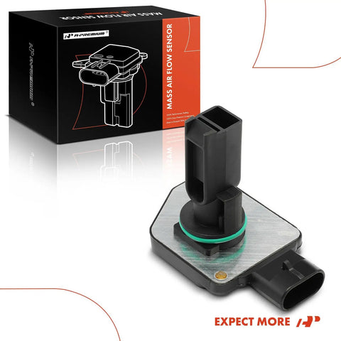 Mass Air Flow Sensor Drop In For 3 8L OHV V6 GM Vehicles Without O Ring And Bolts; shown with packaging, compatible with Buick, Oldsmobile, Chevy.