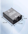 2 Channel Audio Isolator Box For Direct Stereo Connection With 6.5mm And XLR Inputs No Nonsense Noise Reduction dimensions shown
