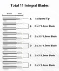 Total 11 Integral Blades for Afantti Electric Hot Knife Plastic Cutter, featuring various blade sizes, ideal for precision foam cutting.