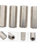 Four Pack Stainless Steel Hexagon Coupling Nuts M6x30mm Heavy Duty Threaded Bar Connectors For Hardware Fastening And Repair Projects Durable Corrosion Resistant Workhorse Set, angled view