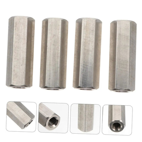 Four Pack Stainless Steel Hexagon Coupling Nuts M6x30mm Heavy Duty Threaded Bar Connectors For Hardware Fastening And Repair Projects Durable Corrosion Resistant Workhorse Set, angled view