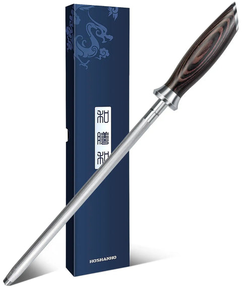10 Inch Professional Kitchen Knife Sharpener Rod For All Chef Knives With Japanese High Carbon Steel Ergonomic Pakkawood Handle Pro Grade Honing Rod For Precision Sharpening