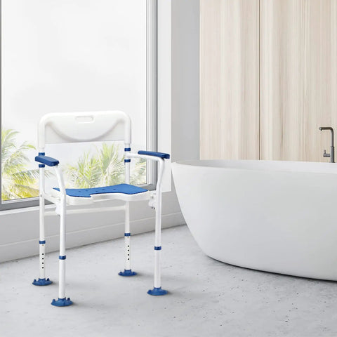 Bariatric Shower Chair Heavy Duty Foldable Bath Bench With Extra Wide Seat And Private Washing Cutout 350 lb weight capacity