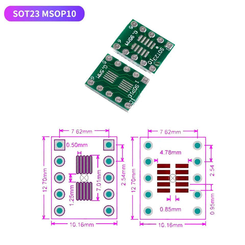 80 Pack PCB Proto Board Kit SMD To DIP Converter Adapter For TQFP SOP SSOP TSSOP ICs 32 44 48 64 84 100 showing dimensions