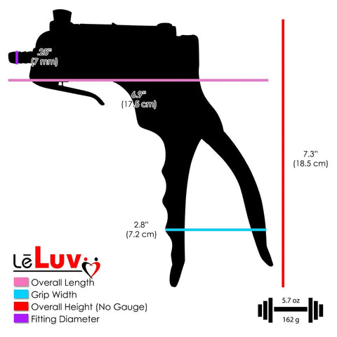 Dimensions and silhouette of One Hand Operated Vacuum Pump With NPT 1/8-27 Threaded Gauge, Neon Green With Red Protected Gauge