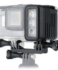Rechargeable Underwater Video Light 450 Lumens For GoPro And Osmo Action Waterproof To 164 Feet attached to a camera setup.