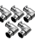 Five Pack One Half Inch EMT Fittings 90 Degree Inside Corner Pull Elbows Heavy Duty Galvanized Steel Conduit Adapters close up view.