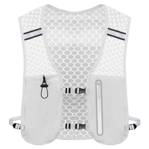 Front view of Go-To Lightweight Running Backpack For Men With Hydration Vest, Phone Pouch, And Bottle Holder, breathable mesh design