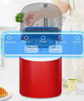 Fast Freeze Countertop Ice Maker Produces Nine Fresh Cubes In Eight Minutes compact red design with control panel and user interaction.