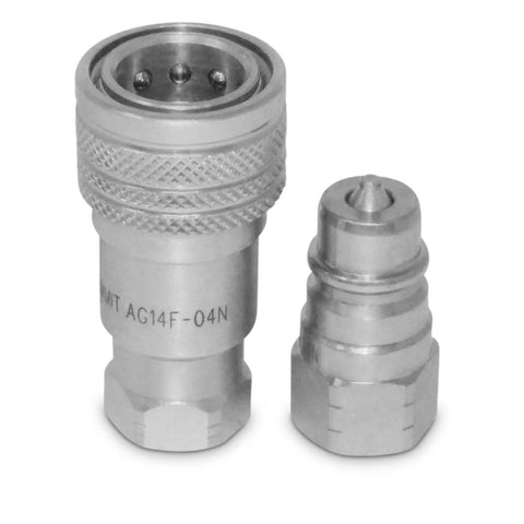 Two Sets Of 1/4 ISO 5675 Hydraulic Quick Connect Couplers With 1/4 NPT Threads, Hardened Steel, 5100 PSI Rating, 6.34 GPM Max Flow