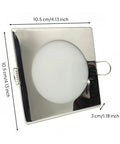 predolo Square LED Recessed Light Dimmable Indoor Lighting Spring Clip, 7W shown with size dimensions 10.5 cm x 10.5 cm x 3 cm.