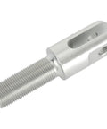 Heavy Duty Steel Clevis With Right Hand Thread Designed For Suspension Linkage And Custom Fabrication Featuring A 3/8 Inch Slot And Pin Hole, close-up view.