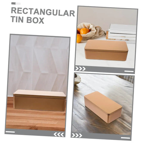 Top Shelf Airtight Tinplate Tea Storage Box Hella Spacious Kitchen Container For Loose Leaf Coffee Beans And Snacks Easy Pop Lid Keeps Your Stash Crisp Multi Purpose Countertop Canister in a rectangular design on various countertops.