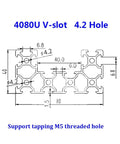 Rock Solid 4080 V Slot Aluminum Extrusion Profile Matte Black Oxidized 500mm Bar technical drawing with dimensions and M5 holes.