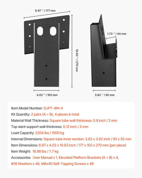 Beefy Steel Deer Blind Elevator Brackets For Elevated Hunting Stands, 3.6x3.6 Inch Platform, Fits 3.5x3.5 Inch Lumber, 2204 Lb Capacity, Outdoor Deer Stand Blinds, Shooting Shack, 4 Pieces