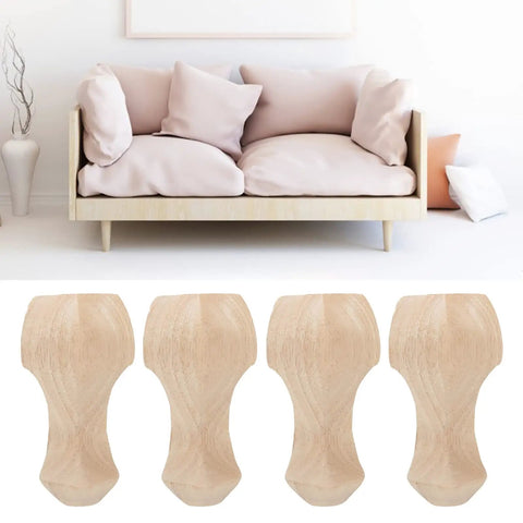 Set Of 4 Hand Carved Solid Wood Furniture Legs For Coffee Table Sofa And TV Cabinet, Rubber Wood With Natural Rustic Grain Finish