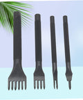 4 Piece Diamond Prong Leather Chisel Hole Punch Kit for DIY Leatherworking with black steel handles and diamond tips