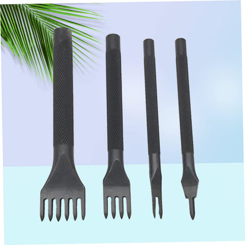 4 Piece Diamond Prong Leather Chisel Hole Punch Kit for DIY Leatherworking with black steel handles and diamond tips
