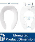 Heavy Duty Commercial Open Front Plastic Toilet Seat With Stay Tite Fastening System No Slam Quiet Elongated White Secure Install