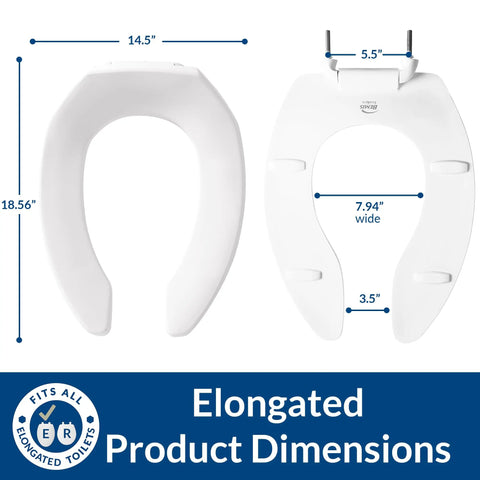 Heavy Duty Commercial Open Front Plastic Toilet Seat With Stay Tite Fastening System No Slam Quiet Elongated White Secure Install