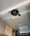 Ventline Compatible RV Roof Vent Motor Upgrade Kit For Easy Inside Installation Not Hengs Replacement Motor visible in ceiling