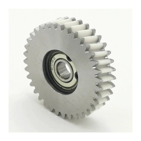 Oblique Helical Planetary Gear for E-Bike Hubs, 35T 47.5x12mm, Nylon Plus Steel Hybrid, 8mm Bearings, angled view
