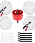 TV cord hider kit: 4-pack with round white pass-throughs for wall-mounted TVs; includes hole saw and 10 cable ties