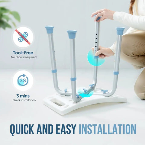 Person assembling an Adjustable Shower Chair With Tool Free Assembly And Anti Slip Bath Stool For Inside Shower