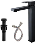 Gold Vessel Sink Faucet Tall Modern Single Handle Bathroom Faucet With Ceramic Disc Cartridge And Water Supply Line Included, 12 Inch Height in black with drain and hoses