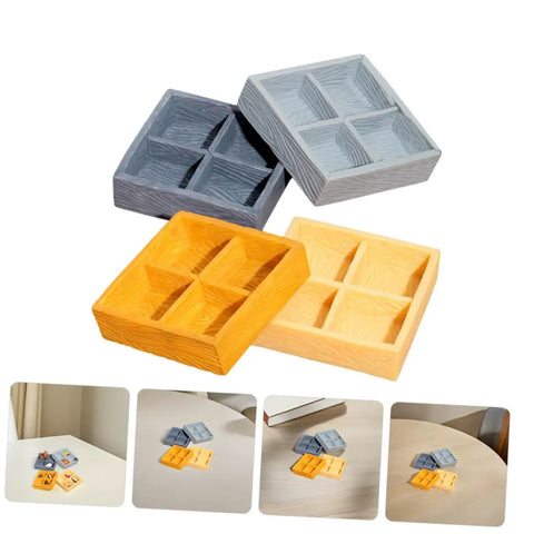 Four Grid Miniature Resin Storage Box Set For Dollhouses And Fairy Gardens shown in multicolor on a table.