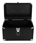 Open view of Hella Durable Portable Tool Box Suitcase With Dual Layer Aluminum Alloy and Sturdy MDF Panels, black interior.