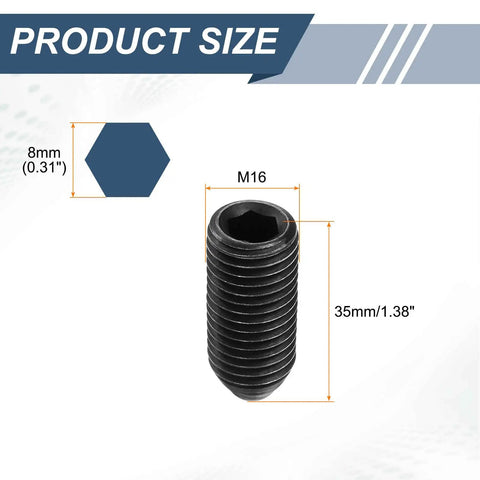 Heavy Duty M16 Ball Plunger With Rock Steady Screw Thread High Carbon Steel Hex Socket Spring Lock Pin For Pneumatic Tools And Industrial Lubrication Gear dimensions showing 35mm length and 8mm hex size.