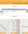 Image of Heavy Duty 24 Inch Brushed Nickel Grab Bars For Bathroom Safety, Solid One Piece Construction, showing various angles.