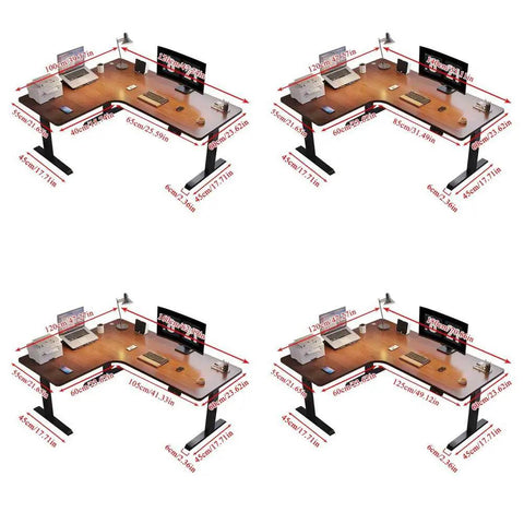 L Shaped Electric Height Adjustable Standing Corner Desk Ergonomic Sit Stand Computer Table For Home Office with dimensions included.