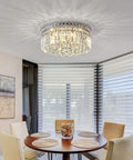 8 Light Crystal Chandelier With K9 Crystals Modern Flush Mount Ceiling Light Fixture For Bedroom Dining Living Room LED Compatible G9 Bulbs Not Included in dining room.