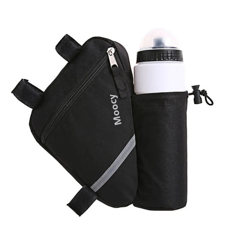 Ultralight Reflective Triangle Frame Bag For Bikes With Water Bottle Pouch, No Fuss Access Storage, Elastic Straps, Black Finish