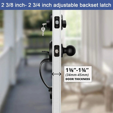 Side view of Two Pack Iron Black Front Double Door Handleset With Knob And Single Cylinder Deadbolt Keyed Entry Plus Dummy Non Lock Handle.