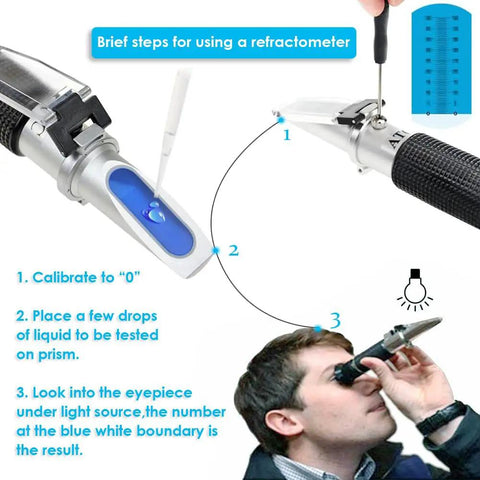 Instructions for using Salinity Refractometer for Seawater and Marine Aquariums with Automatic Temperature Compensation 0-100 PPT Range