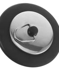 Rubber Bathtub Drain Stopper Plug with Stainless Steel Seal, round design with metal top and black rubber base.