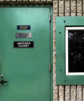 Standard Black Janitor's Closet Sign With Adhesive Tape For Easy Stick On Mounting, Durable Wall Signage On Green Door