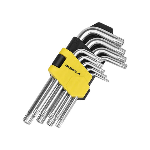 Beefy 9 Piece Torx And Allen Wrench Set With Short Arm Hex Keys T10 To T50 In Chrome Vanadium Steel Built For Heavy Duty Home DIY And Auto Repair Durable Storage Case Included, yellow-black hinge